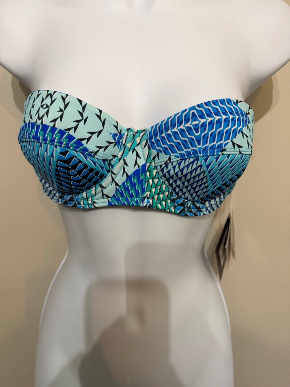 Echo NWT Blue Geometric Underwire Bandeau Bikini Top Small